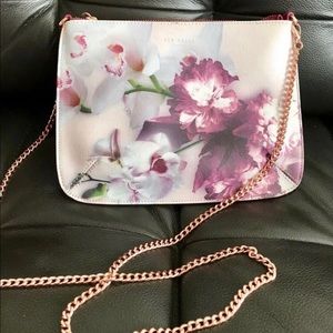 Ted Baker Cailey Ethereal Posie Pink Floral Cross Body Bag With Rose Gold Chain
